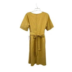 Orange Creek Los Angeles Dress Womens L NEW Yellow Black Polka Dot Modest thumbnail 2