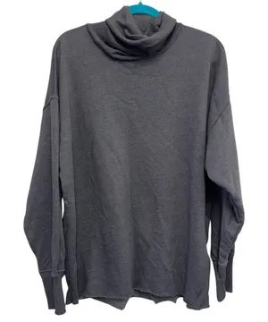 Aerie Gray Turtleneck Sweatshirt Small Oversized‎ Pullover Lounge Top Raw Hem thumbnail 1