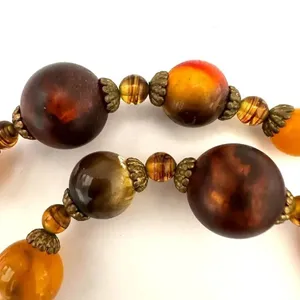 faux amber beaded long necklace Brown thumbnail 4