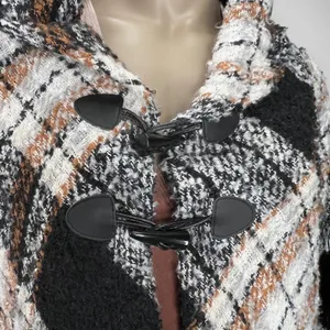 APT.9 London Plaid Toggle Ruana Poncho Cape Wrap Black‎ Brown White Cozy OS thumbnail 5