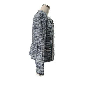 Boston Proper Blue Tweed Jacket Blazer Size 8 Bead Accents Rope Trim thumbnail 3