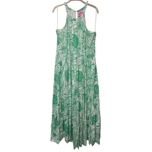 Lilly Pulitzer Beccalyn Halter Maxi Dress Medium or XS Green Tulips Floral Flowy thumbnail 4