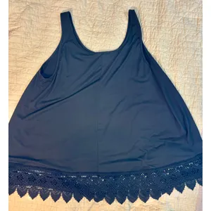 Black Sleeveless Tank Top with Crochet Lace Trim Hem Stretch Blend plus size thumbnail 1