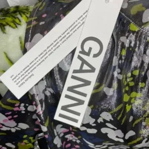 Ganni Floral print silk blend Metallic top Olive Green size 6 thumbnail 7