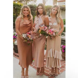 Show Me Your Mumu Jasmine‎ Halter Midi Dress rose gold luxe satin size xs formal thumbnail 11