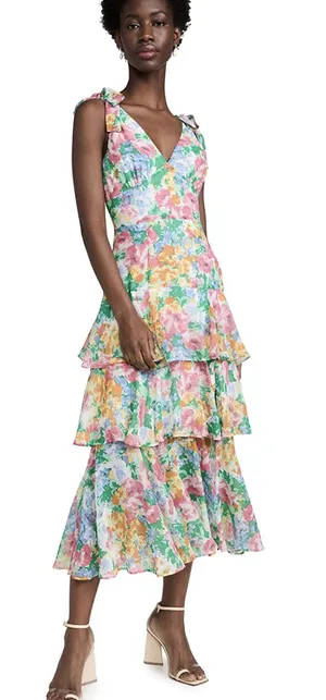 Floral Tiered Dress Multi Size XS thumbnail 1