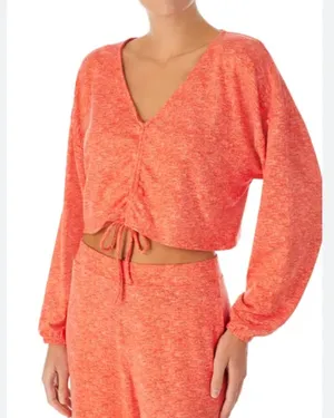 REFINERY 29 Coral V-Neck Long Sleeve Crop Top Size XL thumbnail 1