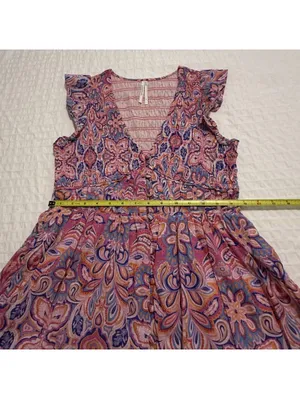 Anthropologie Peregrine Boho Floral Paisley Mini Dress S Small Pink Multi Color thumbnail 4