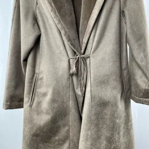 Adrienne Landau Vegan Suede & Fur Tie Closure Swing Coat in Brown Size Medium thumbnail 2