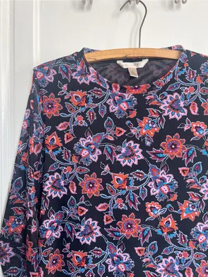 Banana Republic • floral print long sleeve mesh tee knit top blouse black sheer thumbnail 5