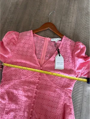 NWT English Factory Broderie Lace Puff Sleeve Mini Dress in Pink Women’s Medium thumbnail 10