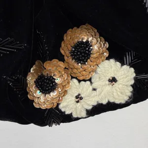 Anthropologie Handbag Womens OS Black Floral Embroider Sequin Velvet Ring Handle thumbnail 4
