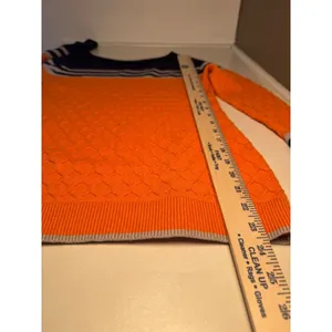 Orange Navy Blue Striped Honeycomb Knit Pullover Sweater‎ Women Crew Neck 0252 thumbnail 6