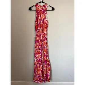 Petal & Pup Pink Orange Floral Halter Maxi Dress Size Medium NWT thumbnail 2