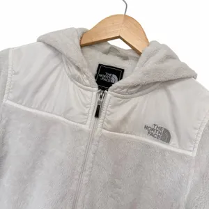 The North Face White Fuzzy Full Zip Hooded Jacket Sz S thumbnail 2