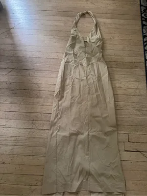 Zara Tan Halter Maxi Dress with Front Keyhole thumbnail 2