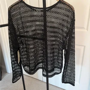 No Boundaries Black Crochet Mesh Long Sleeve Crop Top thumbnail 3