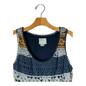 Maeve Dress Women 0 Blue Gold Sleeveless Crochet Fit And Flare Mini‎ Cottagecore thumbnail 4