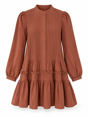 TCEC Brown Pintuck Button Front Tiered Mini Dress Women’s Small thumbnail 2