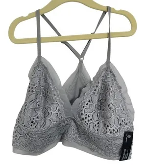 Free Press Gray Lace Sport Bralette‎ Lingerie Removable Pads Medium thumbnail 1