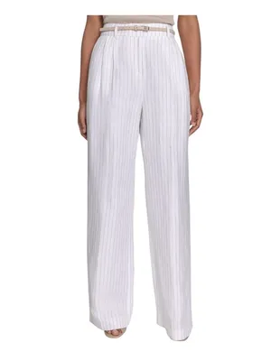NEW Calvin Klein Pinstriped Pleated Linen Blend Lined Pants White / Khaki 16 thumbnail 9