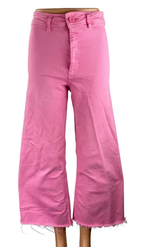 Zara The Marine Straight Womens Pink Raw Frayed Hem Wide Leg Denim Jeans Pants 4 thumbnail 1