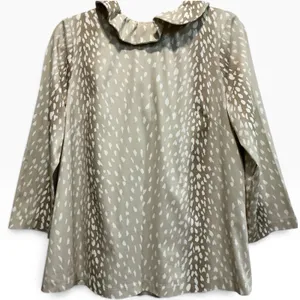 Tuckernuck Faye Antelope Deer Print Blouse M Ruffle Collar Bow Tie Swing Top thumbnail 4