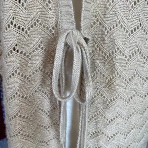 Nicole Miller women's XL tan tie front 3/4 sleeve chevron knit sweater cardigan thumbnail 6