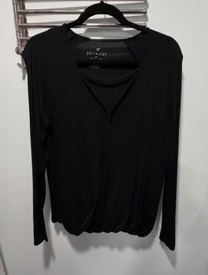 American Eagle Long Sleeve Top Black Medium Strappy Wrap Casual Night‎ Out thumbnail 1