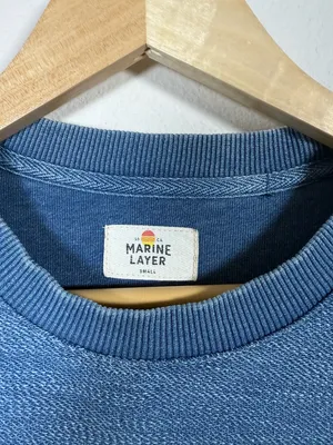 Marine Layer Blue Terry Reverse Knit Crewneck Sweatshirt Small Cropped thumbnail 3