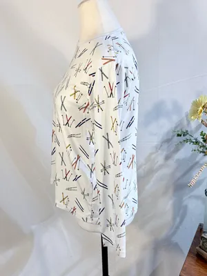 💥LAKE Pajamas Pima Cotton Long Sleeve Ski Print Pajama Top (ONLY) White Sz S💛 thumbnail 5