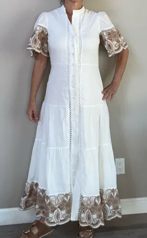 Love by Design Southhampton embroidered button front white cotton maxidress sz S thumbnail 1
