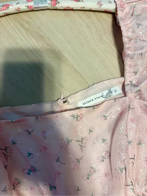 Altar'd State Pale Pink Floral Puff-Sleeve Mini Dress thumbnail 2