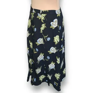 Sag Harbor Vintage Skirt Black Blue Floral Button Front Romantic Grunge Midi Botanical thumbnail 2