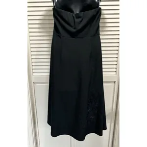 Express Black Embroidered Strapless Dress Size Medium Flare Zip Boning‎ thumbnail 6
