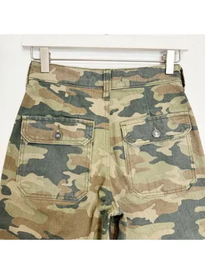 Free People Remy‎ Pants Size 24 Moss Green Camo High Rise Cropped Gorpcore Indie thumbnail 9