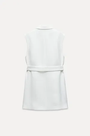 white vest double breasted sleeveless blazer jacket with waist tie thumbnail 7