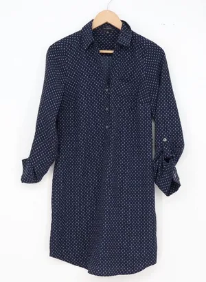 The Limited Shirt Dress Womens XS Navy Blue Geometric Print Roll Tab Excellent thumbnail 1