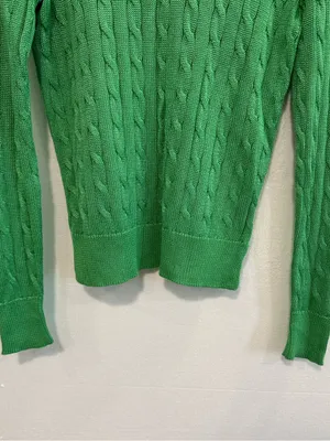 Lauren Ralph Lauren Green Cable Knit Sweater Gold Shoulder Buttons PXS thumbnail 6