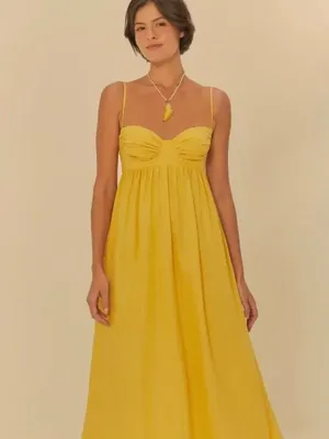 NWOT Farm Rio Linen Blend Yellow Sleeveless Maxi Dress Size XS thumbnail 3