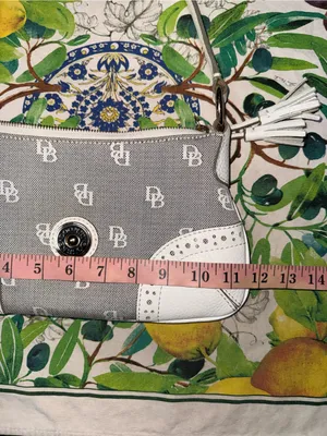 Dooney & Bourke Gray and White Logo Jacquard Tassel Shoulder Bag thumbnail 11