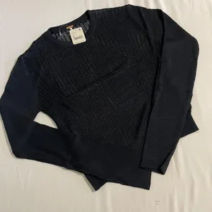 Free People H2O Crew Pullover M Black Sheer Open Knit Mesh Sweater NWT thumbnail 5