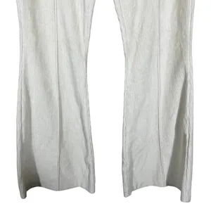 Aerie Ribbed Knit Solid Flare Leg Pants Cream Retro High Rise Seam Detail Size S thumbnail 4