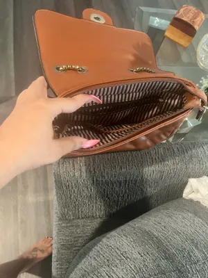 Brown quilted purse with gold hardware thumbnail 5