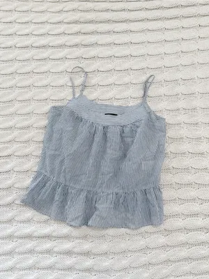 J. Crew Navy and White Striped Ruffle-Hem Camisole thumbnail 2