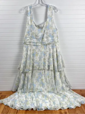 NWT Arula Eliana Tiered Floral Midi Dress Plus Size 1X Ivory Blue Tiered Shimmer thumbnail 6