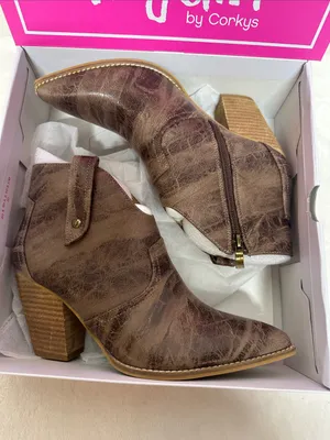 HeyGirl by Corkys Brown Distressed Faux-Leather Pointed Ankle Booties thumbnail 2