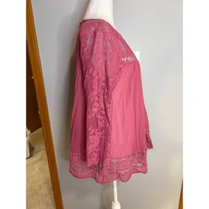 Free People FP One Golden Age Lace Long Sleeve Open Back Cotton Top Small thumbnail 3