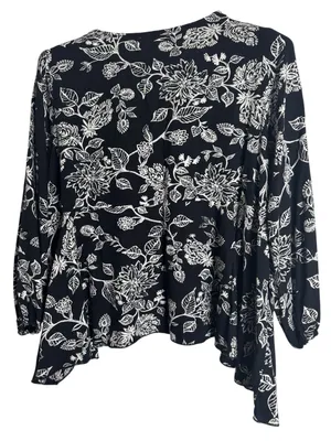 Natura Boho Black-White Floral Print Embroidered Detail Peasant Top/Tunic size M thumbnail 2