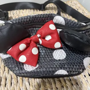 Disney Parks Loungefly Black Minnie‎ Mouse Sequined Waist Bag Red Polka Dot Bow thumbnail 3